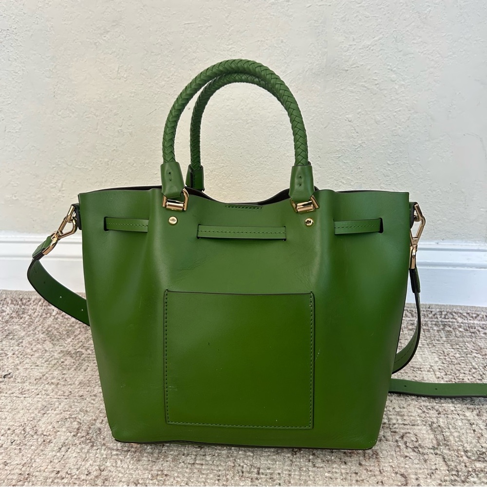 Michael Kors Green Leather Drawstring Satchel with Braided Handles - Picture 4 of 8